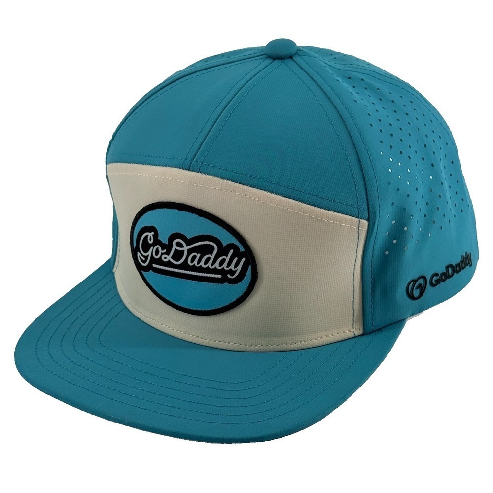 Go Daddy Snapback Hat Blue White Performance Trucker Cap‎ Adjustable Flat Bill